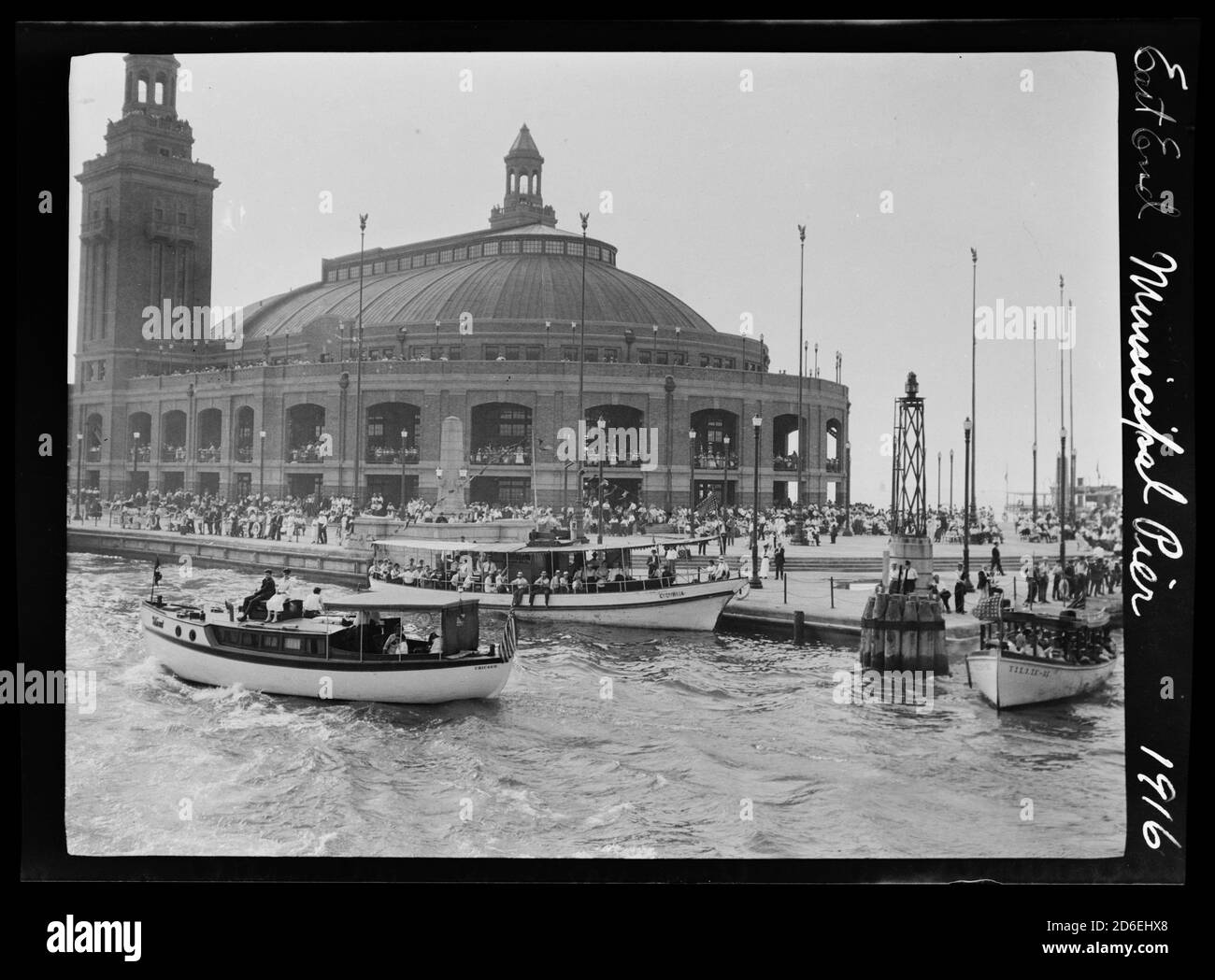 Activity on the east end of Municipal Pier, later renamed Navy Pier, Chicago, Illinois, 1916. Stock Photo