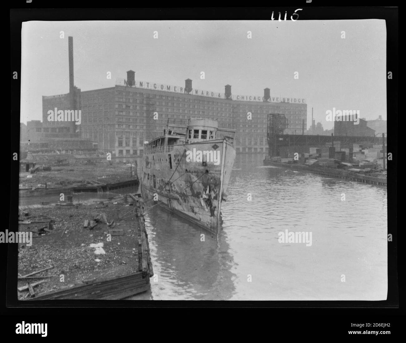 S. S. Eastland righted in the Chicago River after the Eastland Disaster, Chicago, Illinois, 1915. Stock Photo