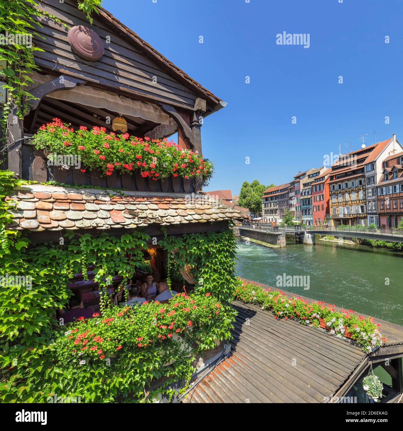View from the restaurant Au Pont St.Martin to La Petite France, Strasbourg, Alsace, France Stock Photo
