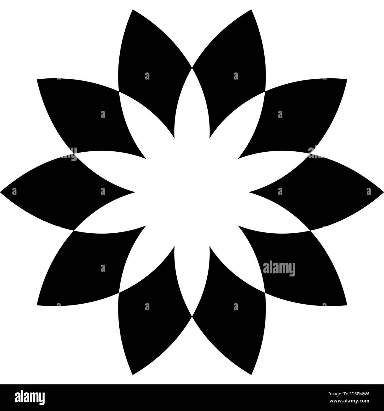 Geometric flower shape with alternating petals. Radial, radiating