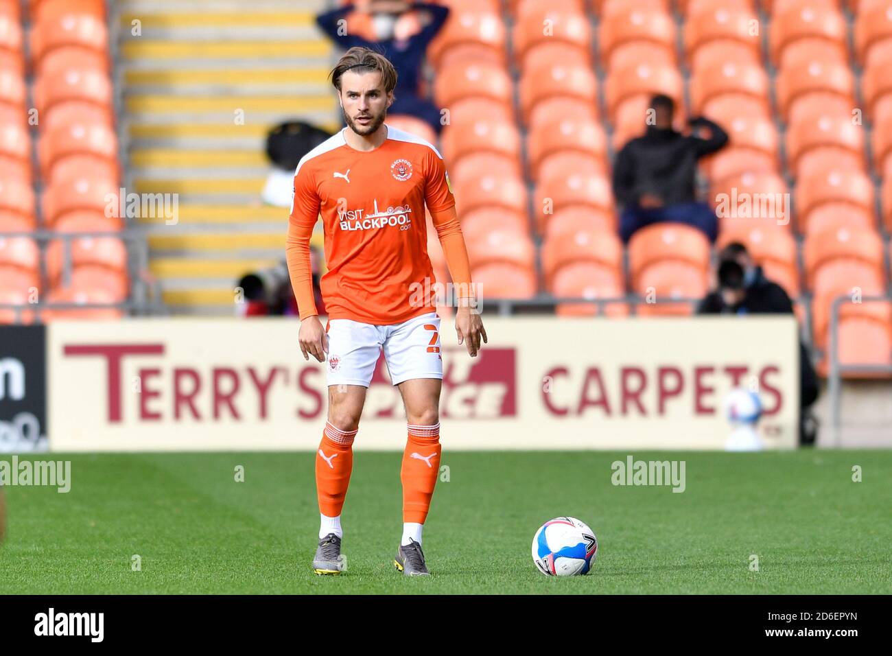 Luke Garbutt (29) of Blackpool with the ball Stock Photo
