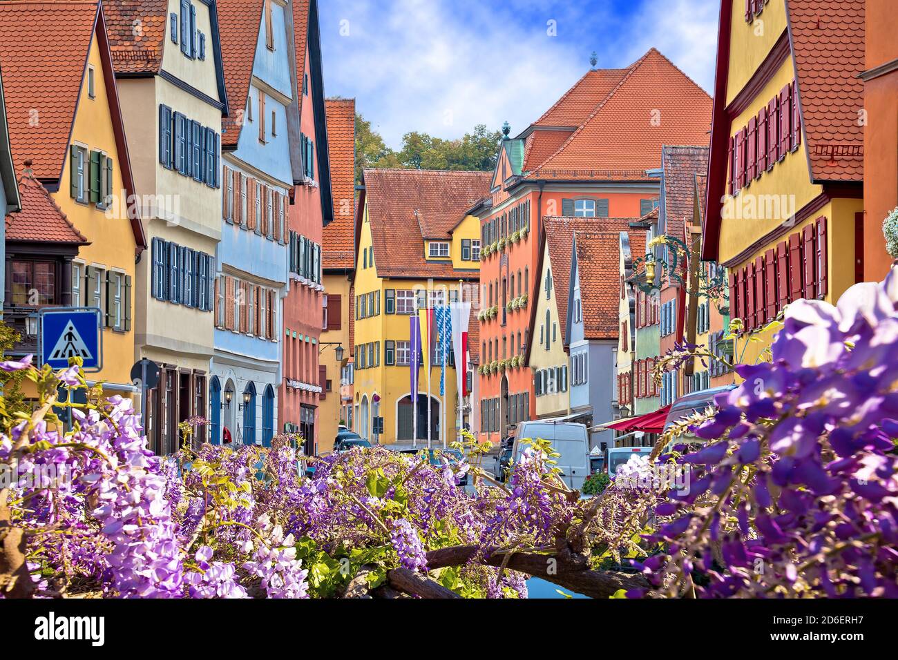 Colorful German facades of historic town of Dinkelsbuhl, Romantic road of Bavaria region of Germany Stock Photo
