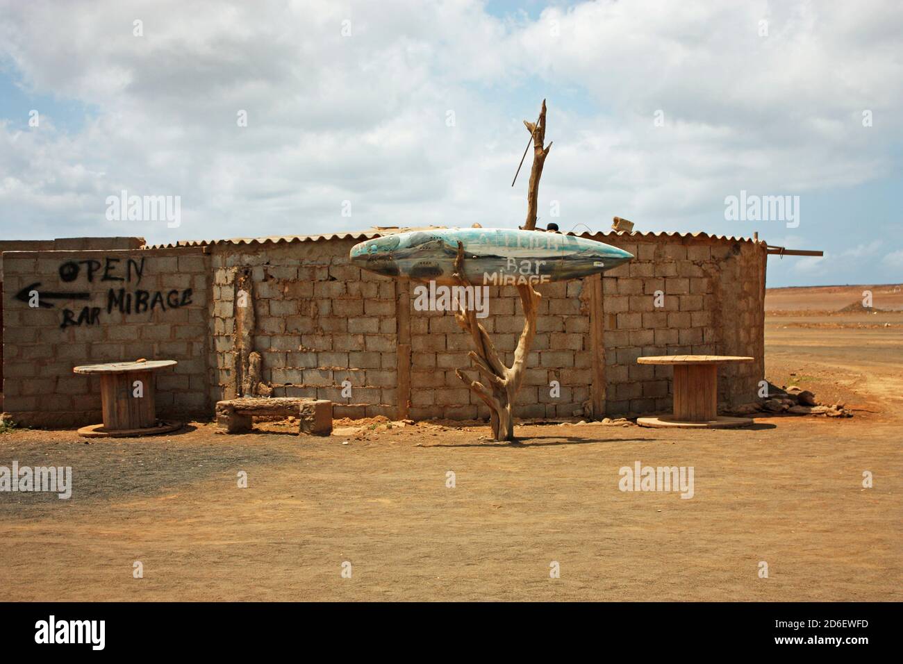 Building of the abandoned mirage bar in the desert in Cape Verde, Sal island Stock Photo