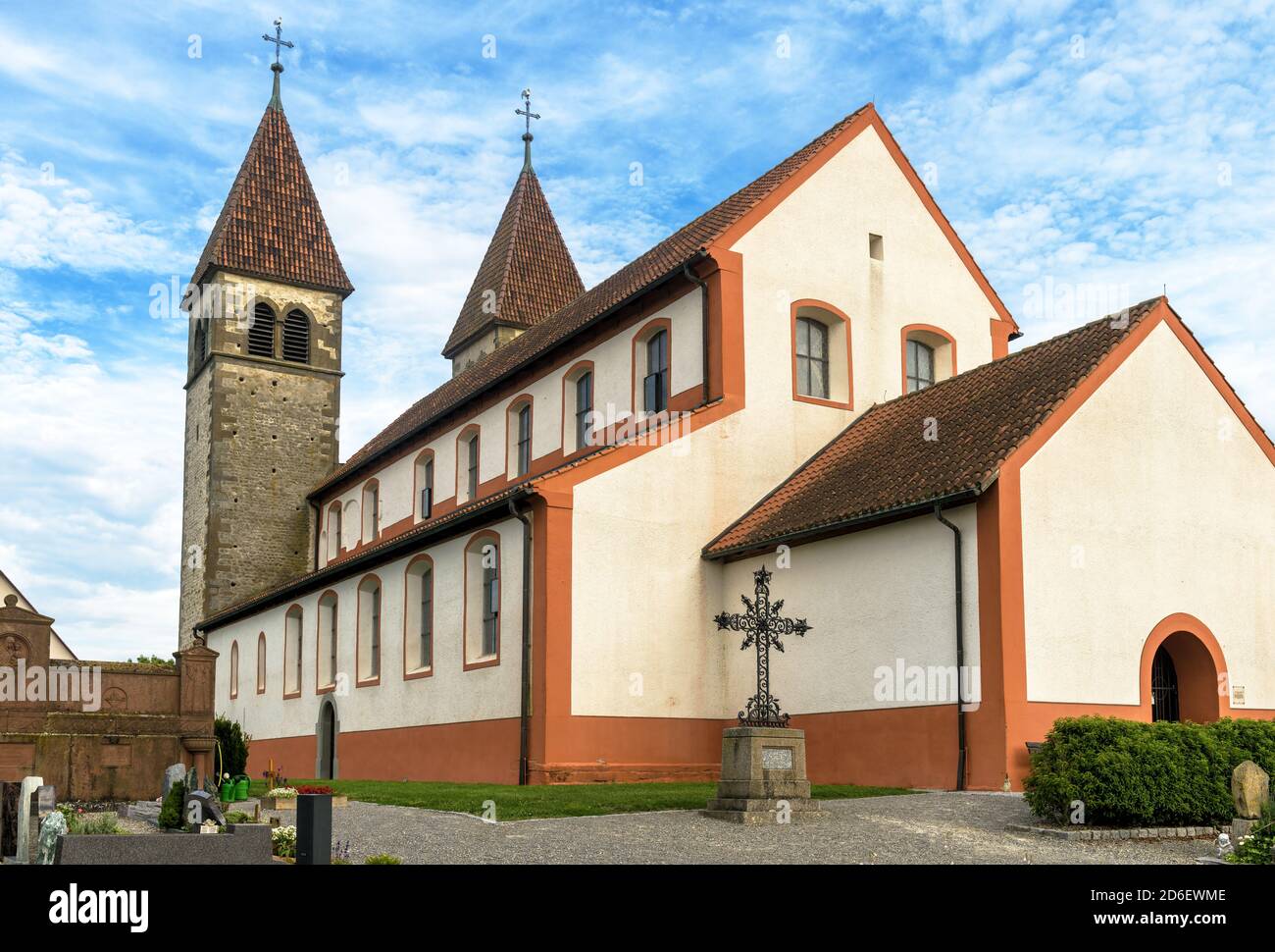 Church of St Peter and Paul in Reichenau Island, Germany. It is famous landmark of Baden-Wurttemberg. Medieval Christian building, old German Romanesq Stock Photo