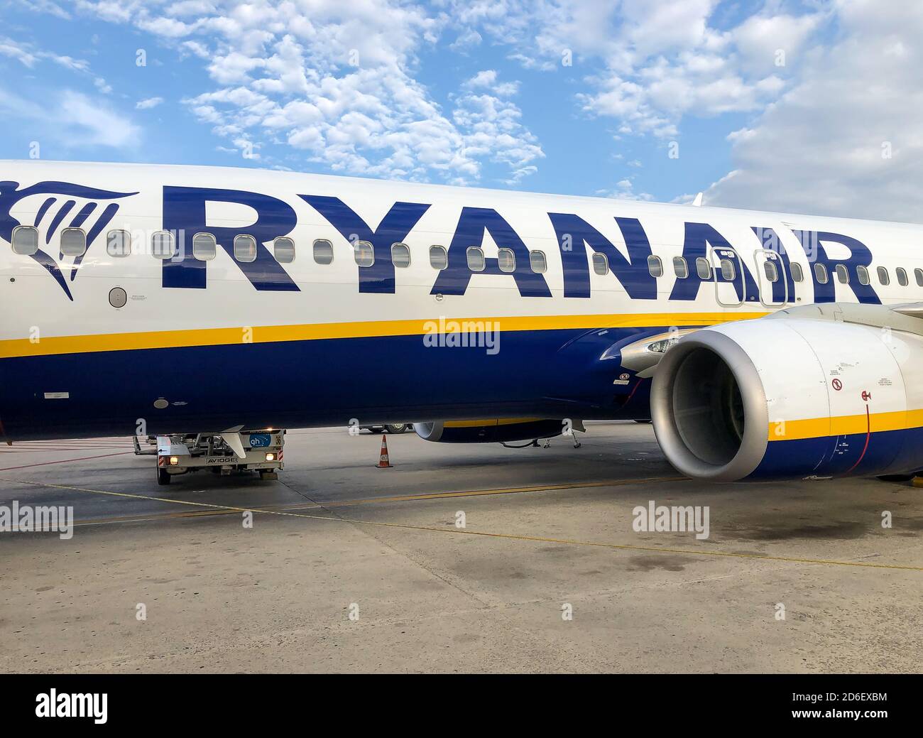 Palermo, Italy - September 23, 2020: Boeing Aircraft of low cost airline company Ryanair in the Palermo Falcone Borsellino Airport, Punta Raisi, Sicil Stock Photo