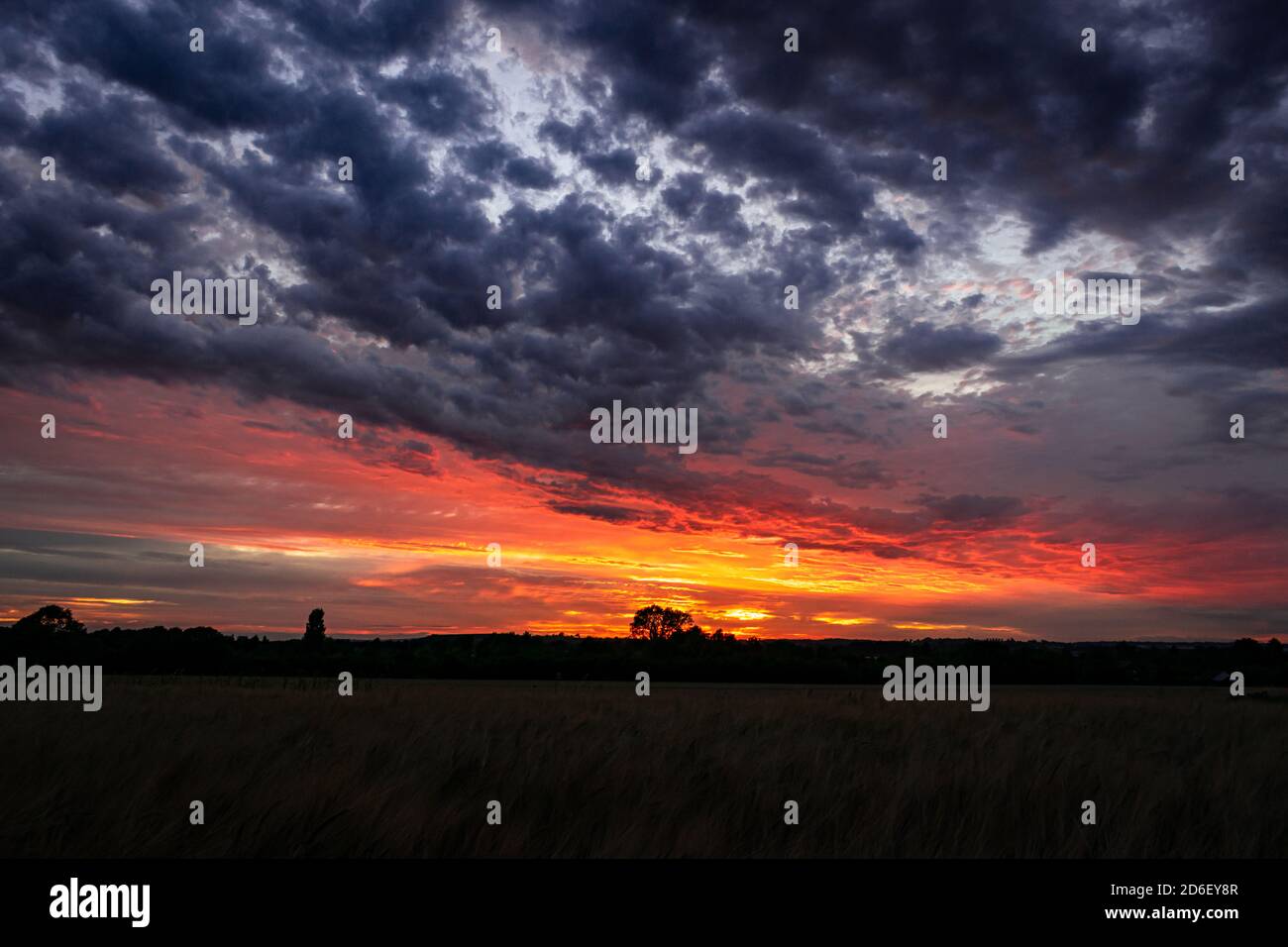 Beautiful wide angle view for dramatic sunset sky with clouds ...