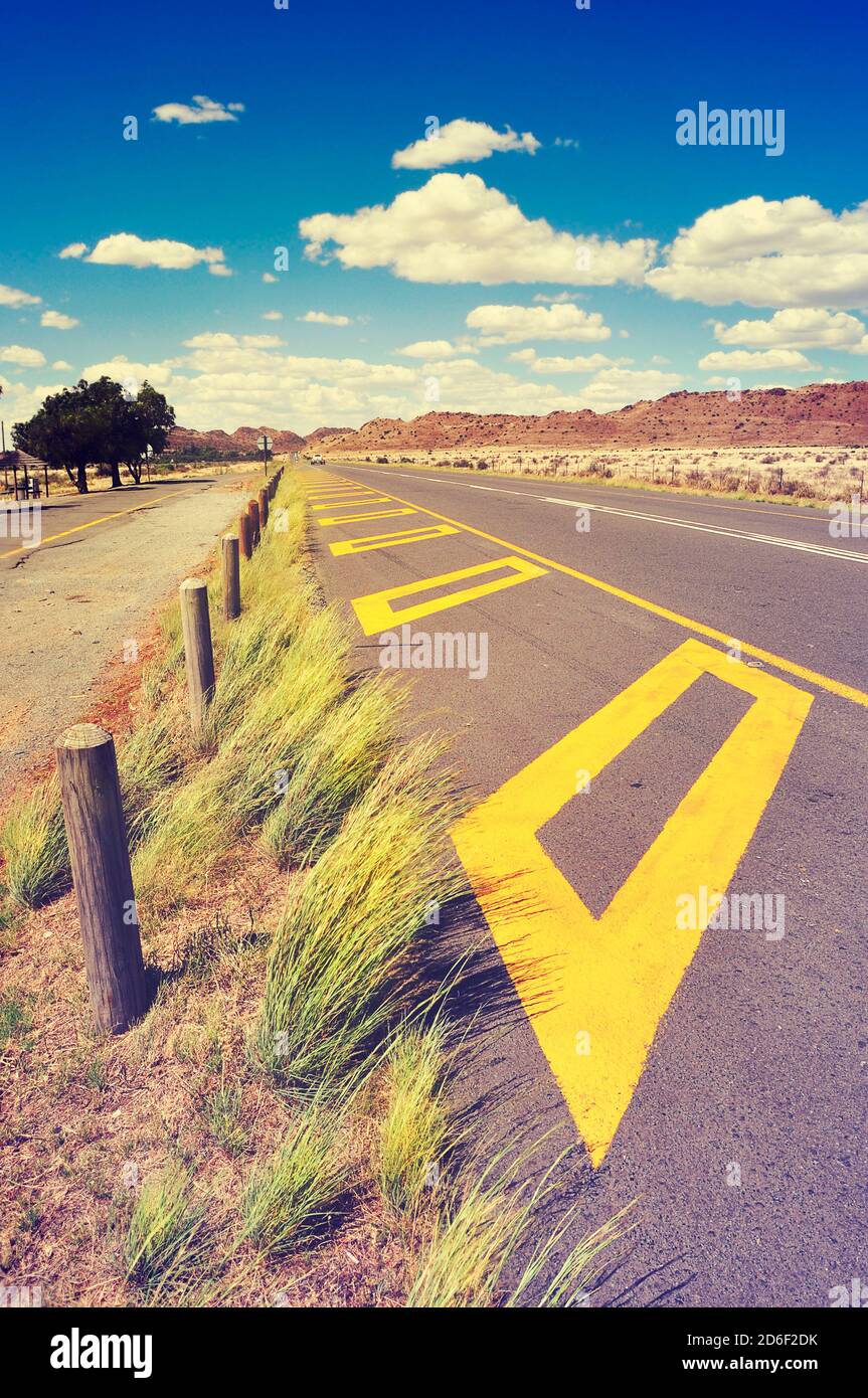 Long road through the semi desert karoo land, South Africa Stock Photo