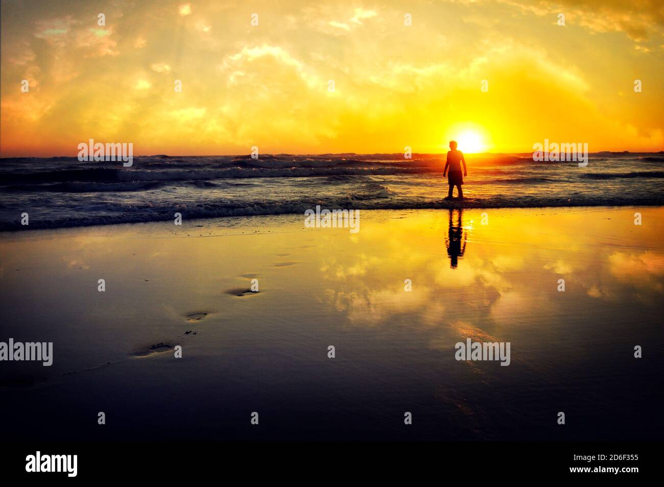 Sandy beach at sunset Stock Photo - Alamy