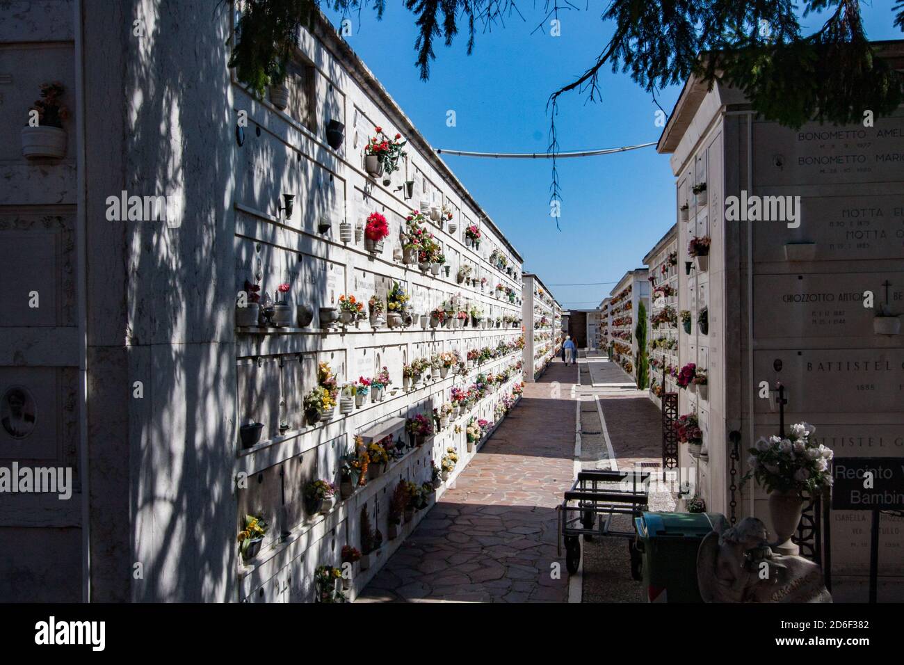 Venice, Italy Aug, 2013 Graves in cemetery on island San Michele