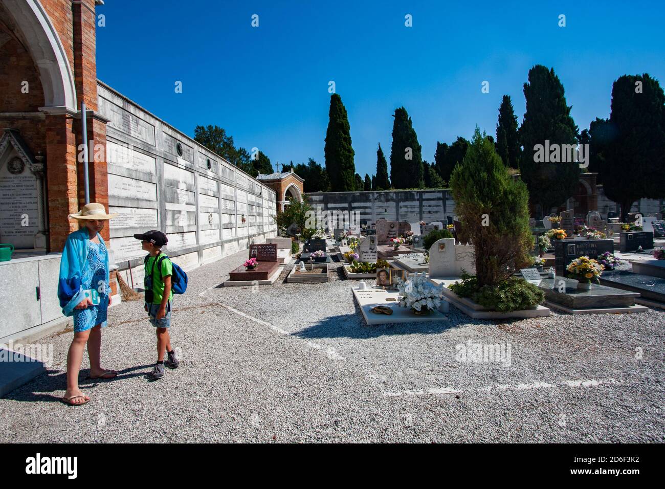Venice, Italy Aug, 2013 Graves in cemetery on island San Michele