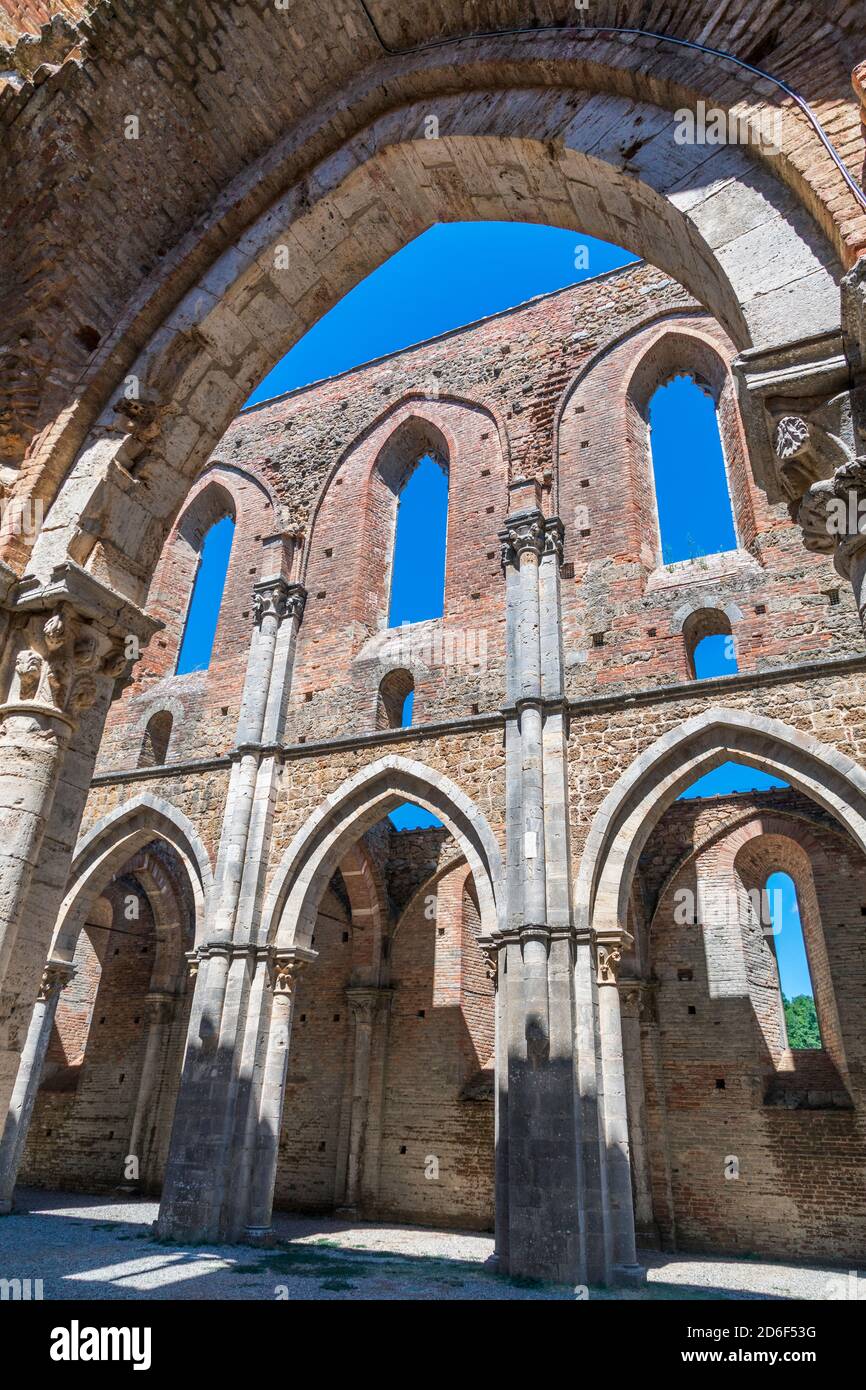 San Galgano abbey ruins, Chiusdino municipality, Siena province, Tuscany, Italy Stock Photo