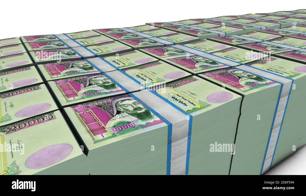 3D illustration of Mongolian tugrik bills stacks background Stock Photo