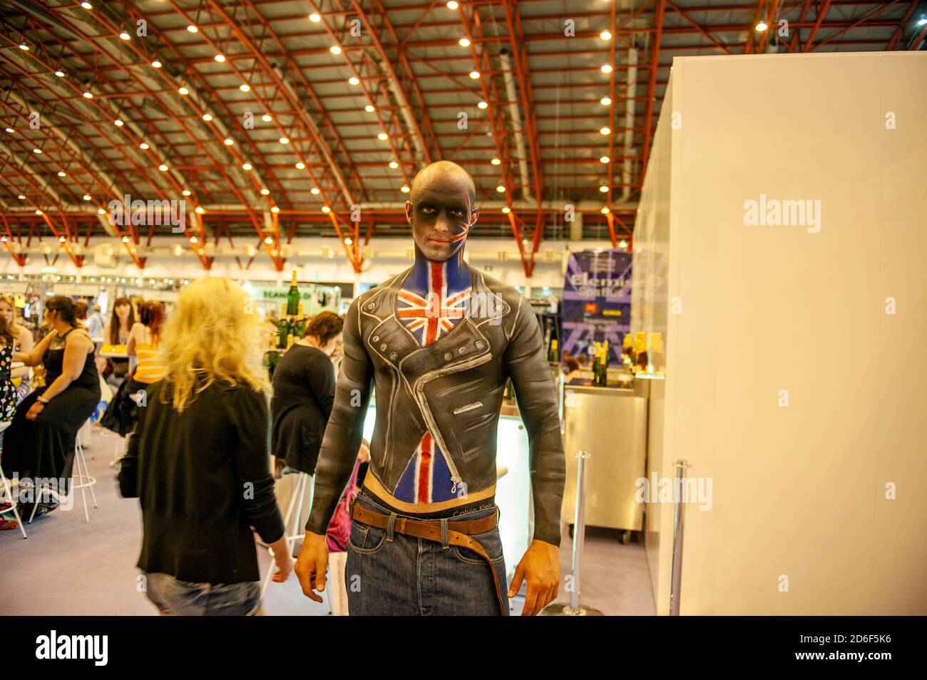 model in union jack face paint make up Stock Photo Alamy