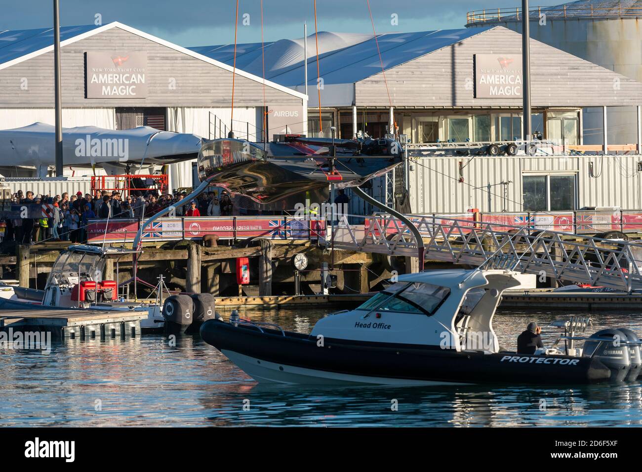 America's Cup team Ineos Team UK Christen and launch their second AC75 Britannia (Rita) at their Base in Auckland. 17/10/2020 Stock Photo