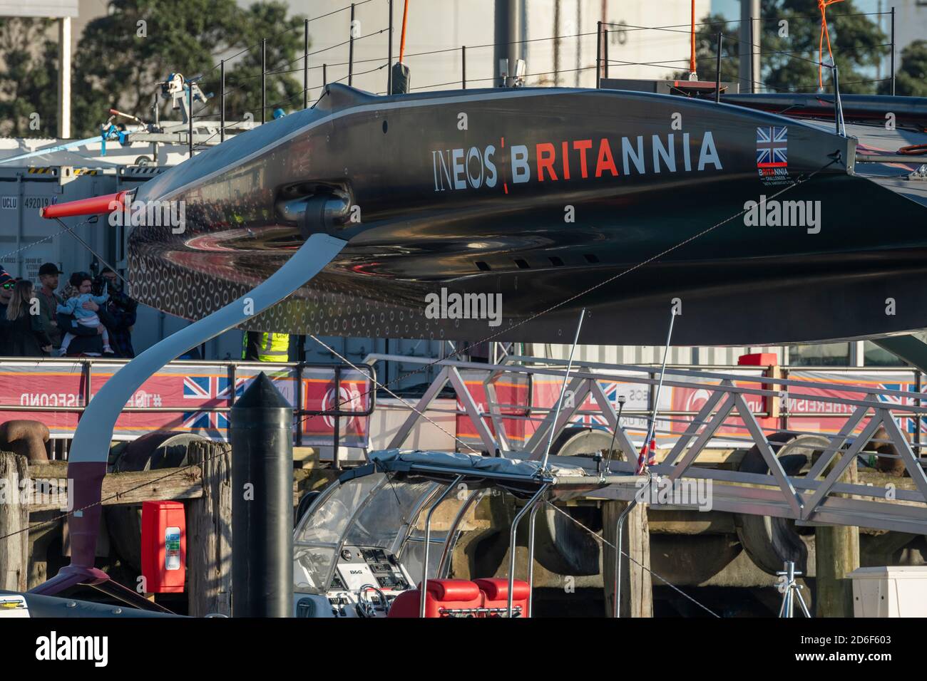 America's Cup team Ineos Team UK Christen and launch their second AC75 Britannia (Rita) at their Base in Auckland. 17/10/2020 Stock Photo