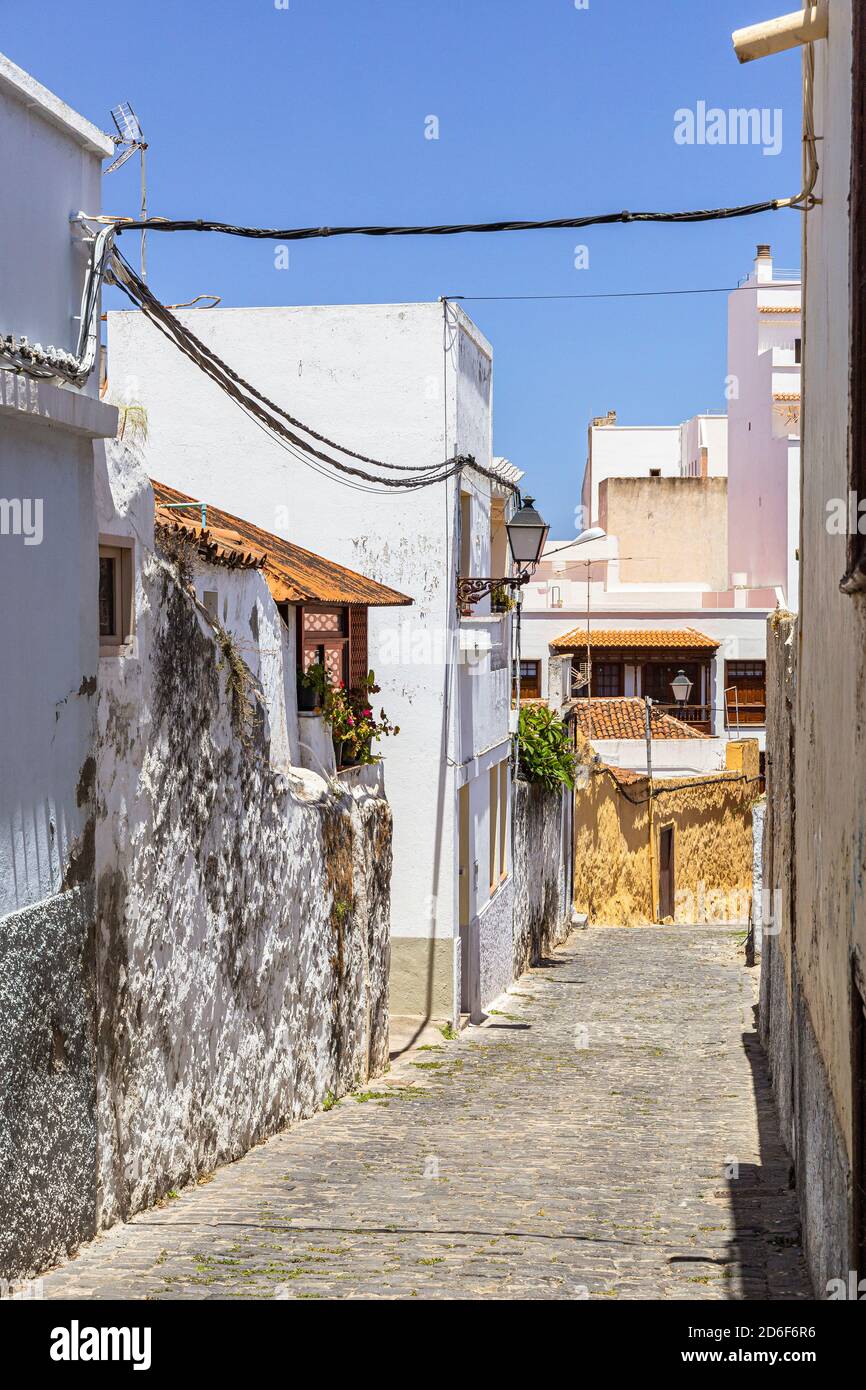 Alley with colorful facades in Icod de los Vinos, north-west of Tenerife, Spain Stock Photo
