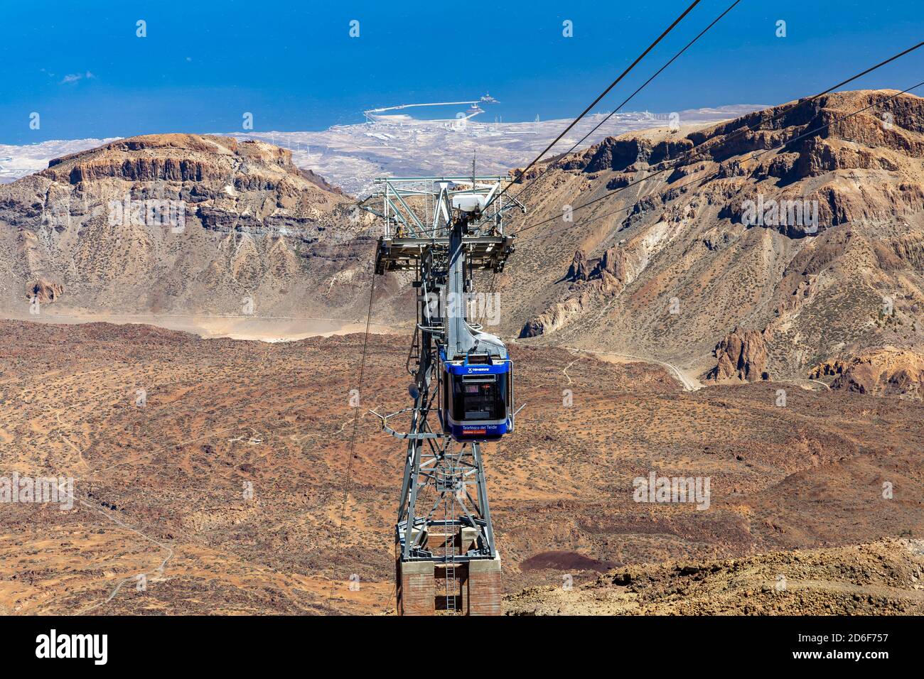 View from the summit of the Teide volcano (3,555 m) to the arriving gondola  at the cable car mountain station, Tenerife, Spain Stock Photo - Alamy