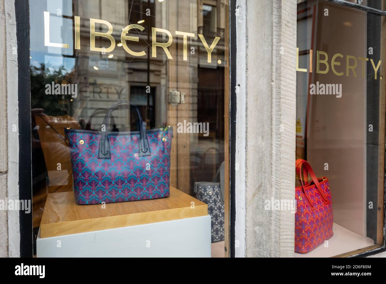 A window display of the British fashion house Liberty department store. Stock Photo