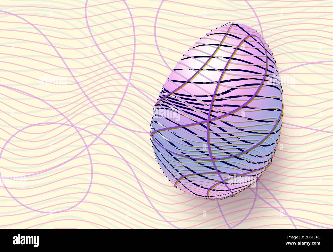 Purple Easter egg formed from colored strips, against a light background with curved lines Stock Photo