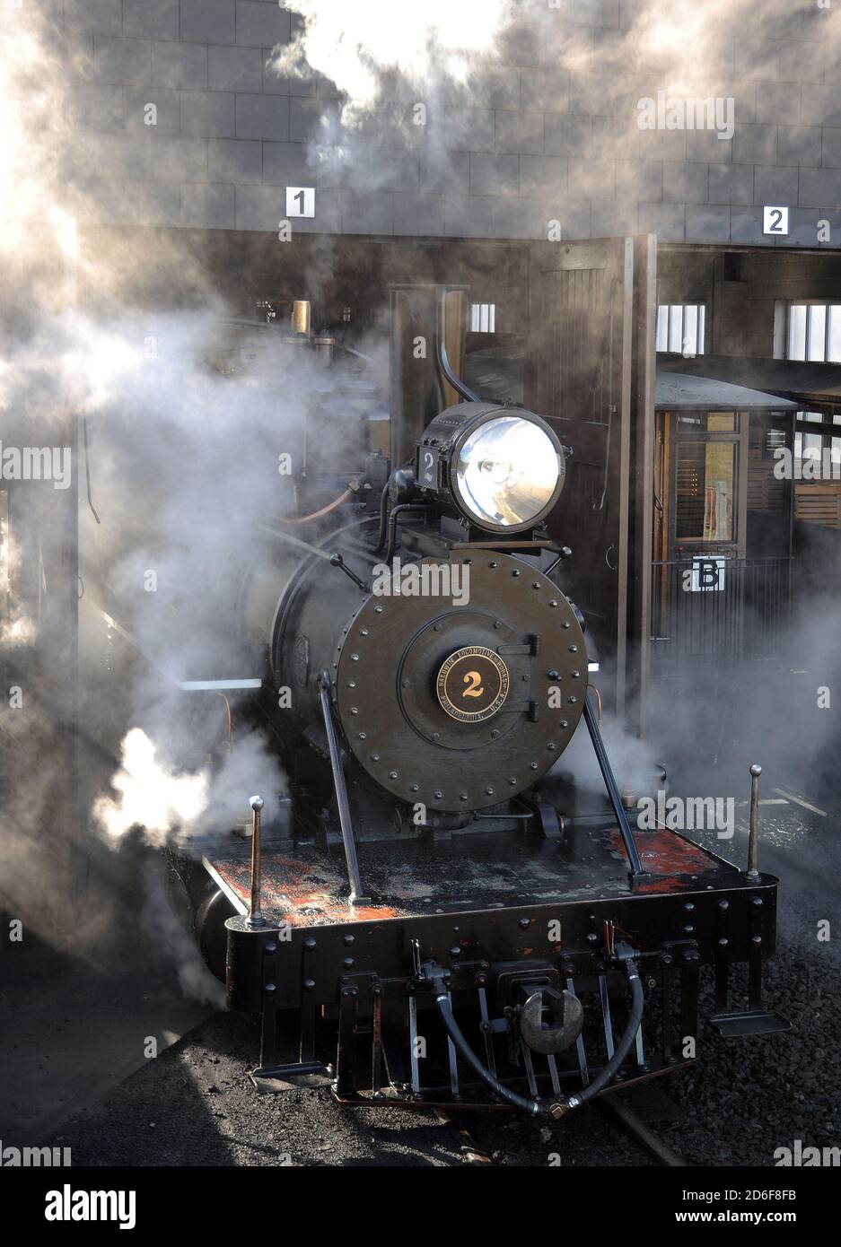 B.M.R. No. '2' moving off shed at Pant. Stock Photo