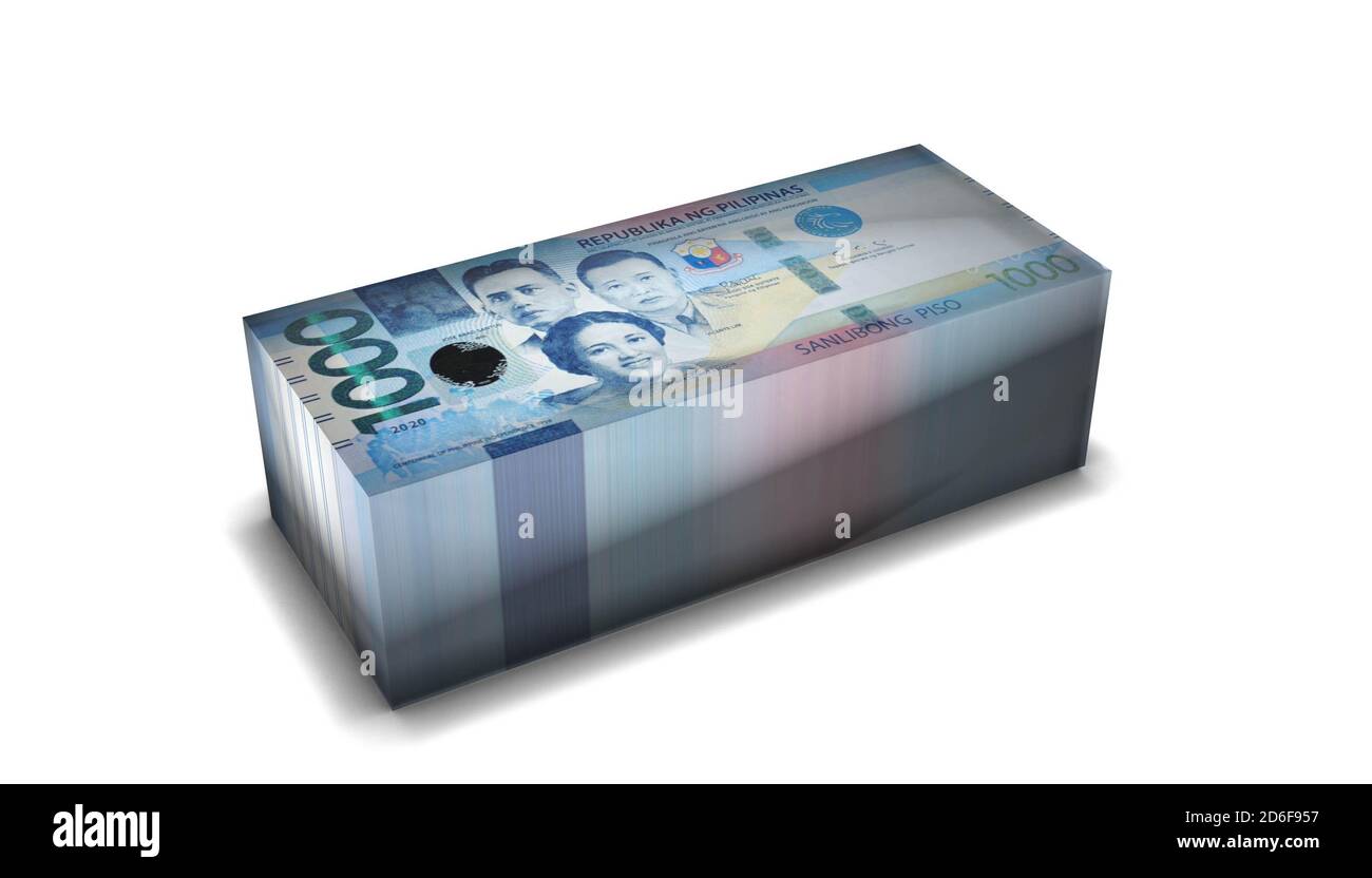 3D illustration of Philippine peso bills stacks background Stock Photo