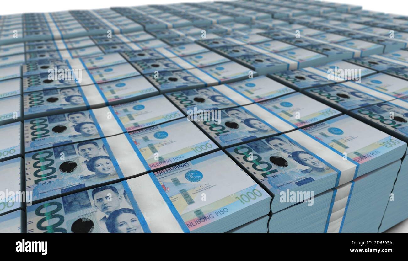 3D illustration of Philippine peso bills stacks background Stock Photo