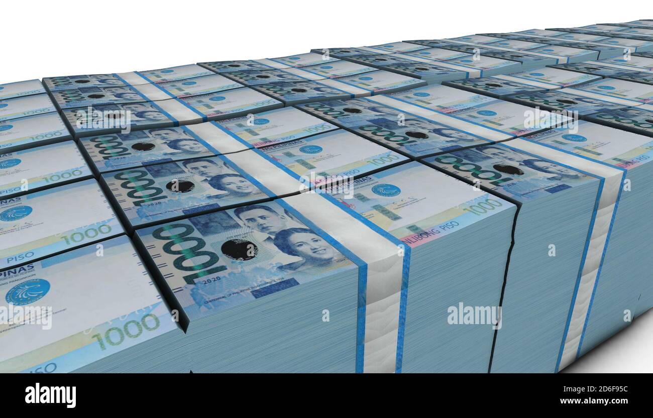 3D illustration of Philippine peso bills stacks background Stock Photo