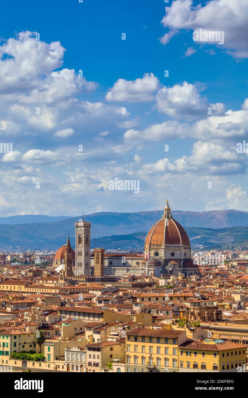 Florence Duomo as seen from Michelangelo hill, Florence city elevated view, Florence, Tuscany, Italy, Europre Stock Photo