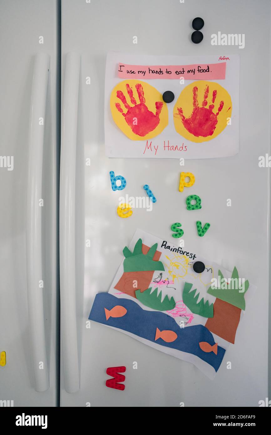 artwork and hanging on fridge Stock Photo Alamy