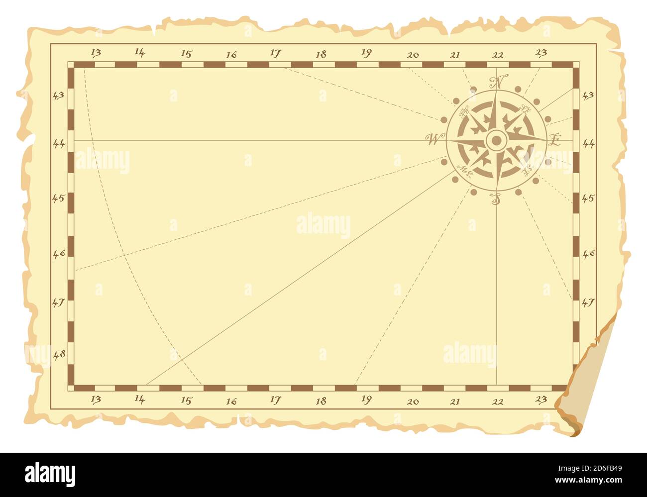Concept of an old sea chart template. Vector illustration. Stock Vector
