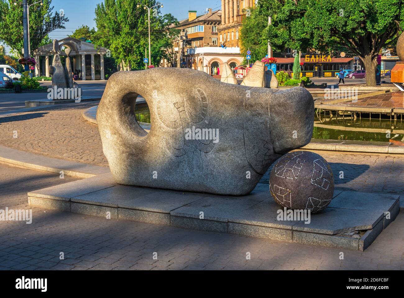 Zaporozhye, Ukraine 07.21.2020. Fountain of life in Zaporozhye, Ukraine, on a sunny summer morning Stock Photo