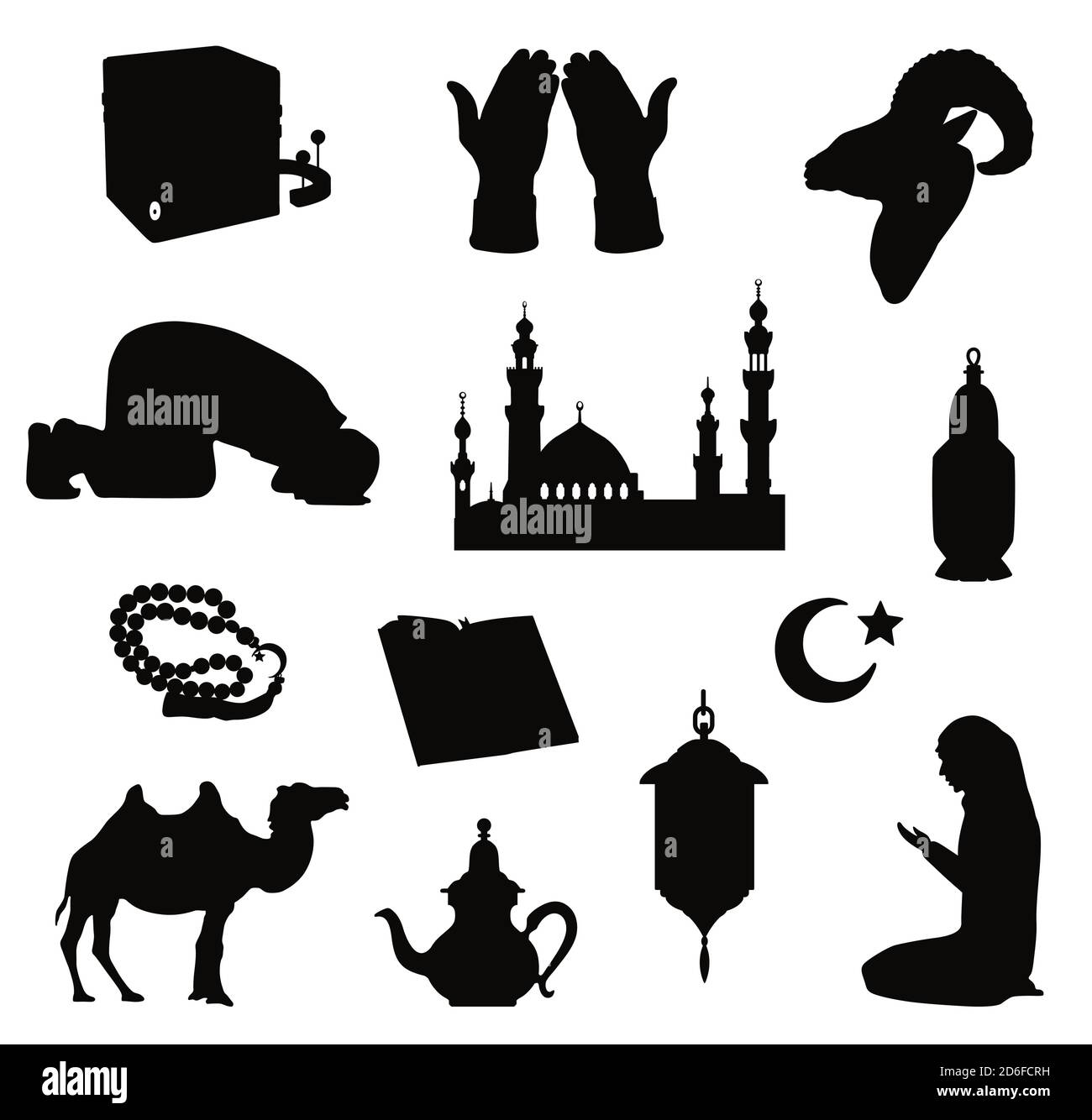 Black silhouettes of Muslim symbols. Vector illustration Stock Vector