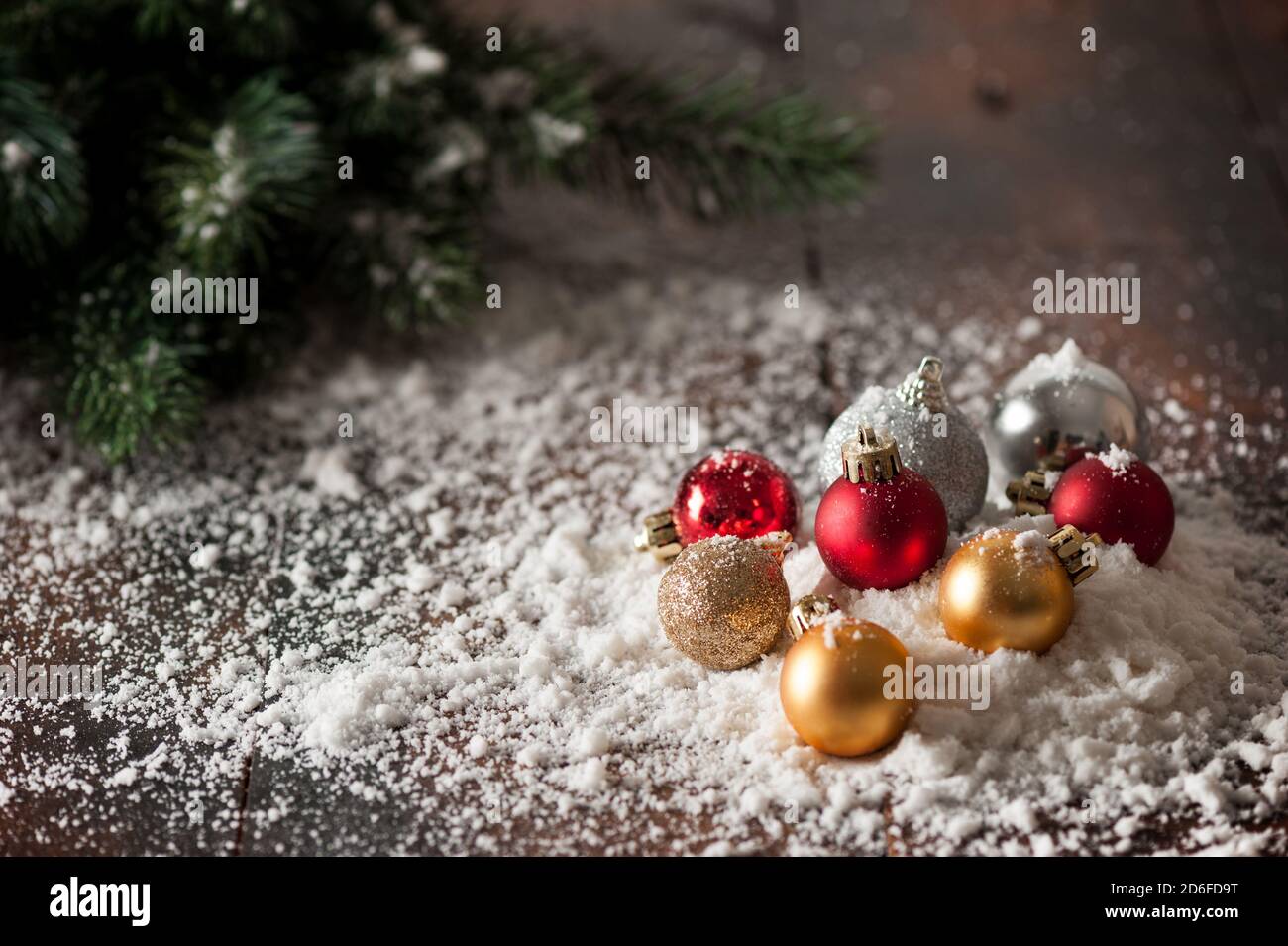 fir tree branches and decorations in Christmas and New Year concept ...