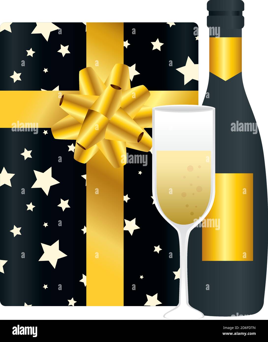 Happy new year gift champagne bottle and cup vector design Stock Vector ...