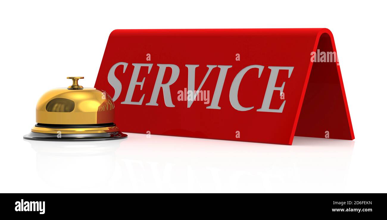 Golden bell with service sign, 3D rendering Stock Photo Alamy