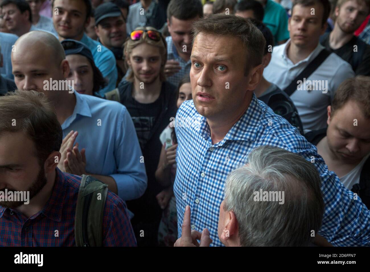 Moscow, Russia. 09 of August, 2016. Alexei Navalny protests against 'The Yarovaya law package' restricting Internet privacy during opposition rally in the Hyde Park Sokolniki in Moscow, Russia Credit:  Nikolay Vinokurov Stock Photo