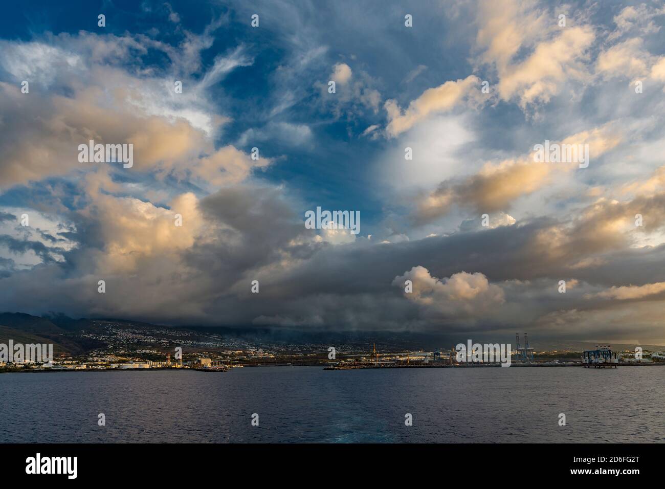 Storm clouds, view from the cruise ship to the island, La Réunion, French overseas territory, France, Africa, Indian Ocean Stock Photo