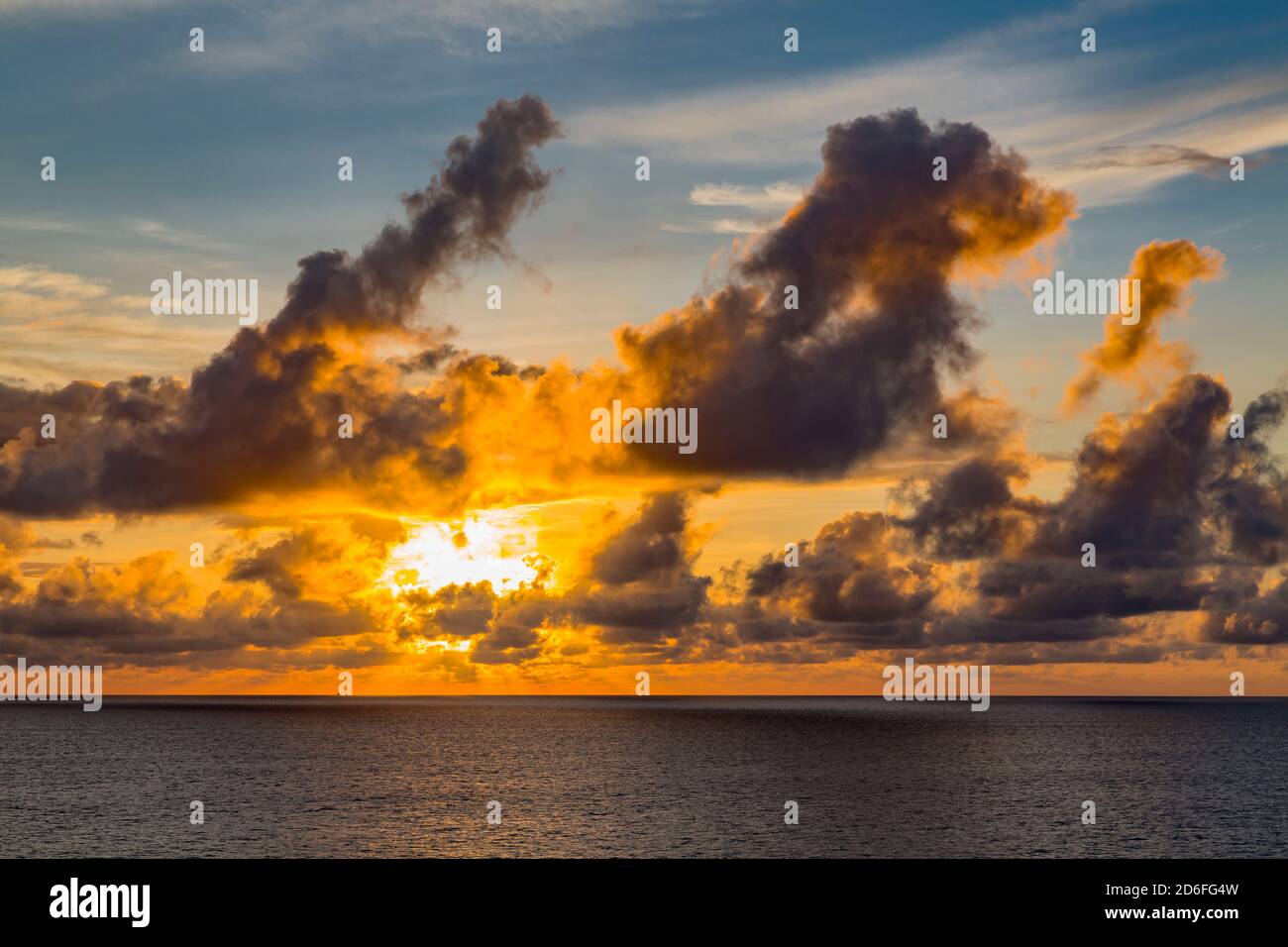 Sunset with storm clouds, near Reunion Island, France, Africa, Indian Ocean Stock Photo