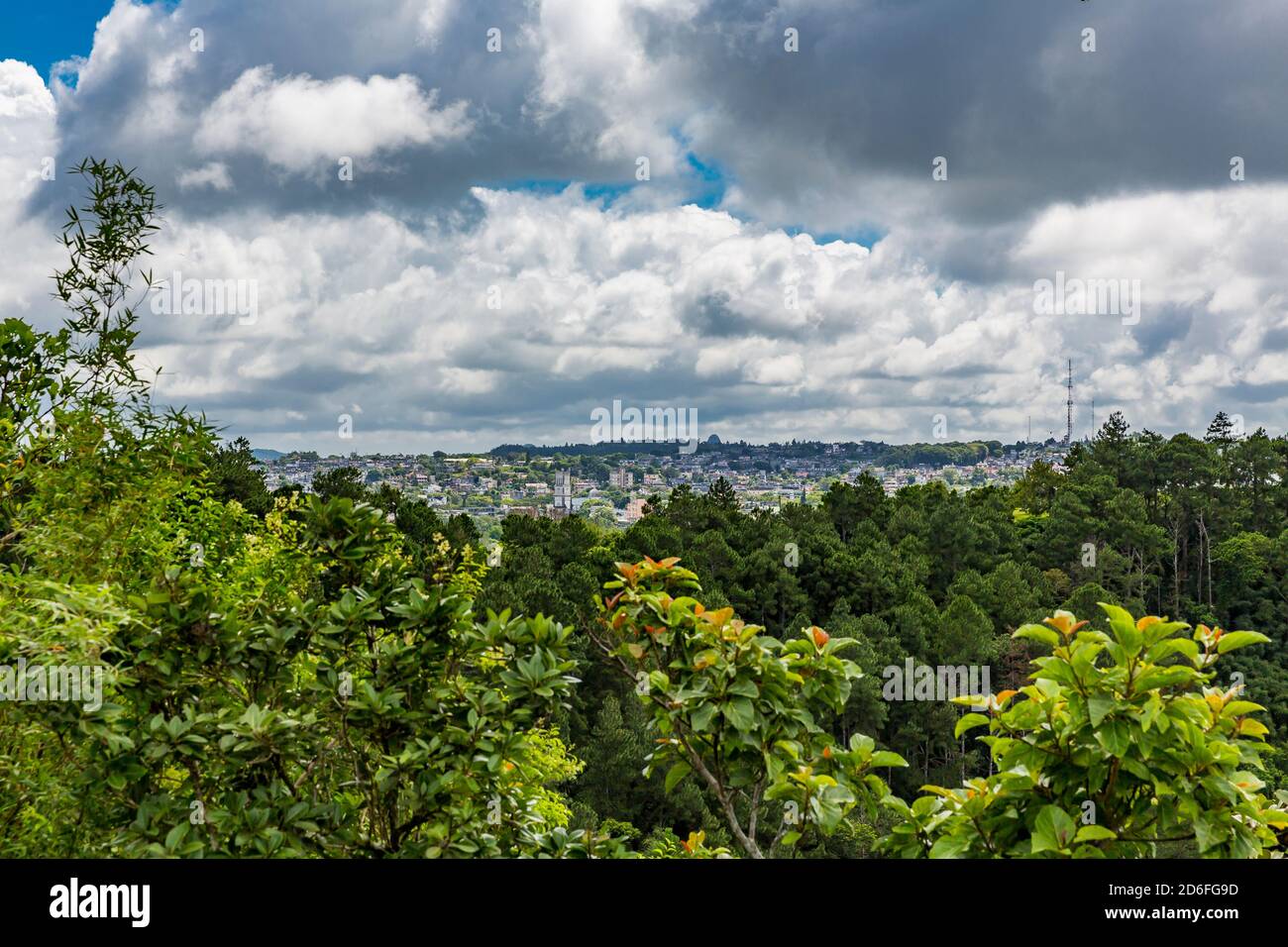 View of the town of Curepipe, Trou aux Cerfs volcanic crater, Curepipe ...