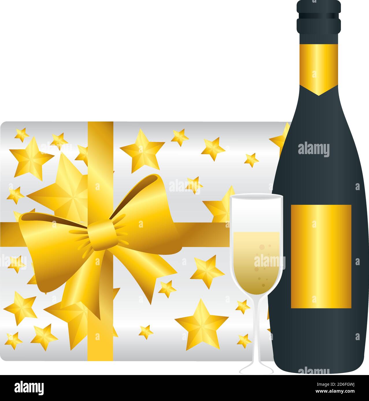 Happy new year gift champagne bottle and cup vector design Stock Vector ...