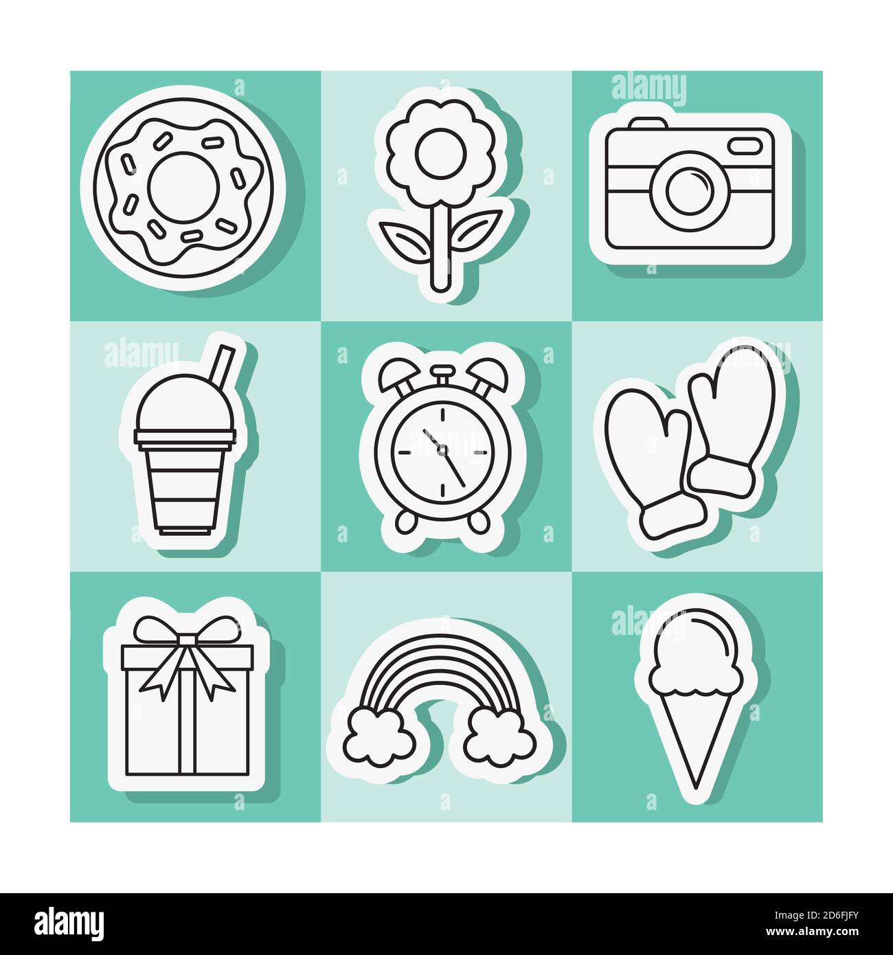 cute stickers line style collection of icons vector design Stock Vector ...