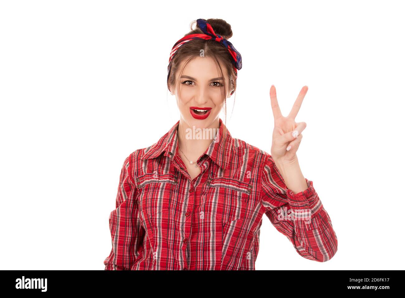 Woman 2 fingers up hi-res stock photography and images - Alamy