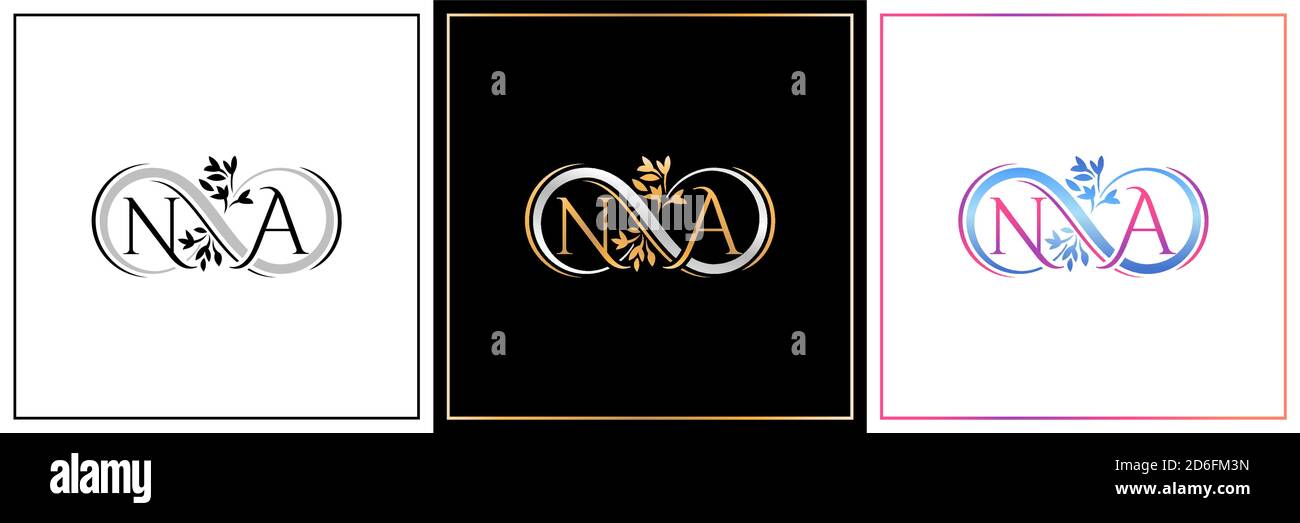 NA monogram, NA initial Wedding , NA logo company, NA icon business, sign, AN symbol with infinity floral designs of minimal, elegance, colorful Stock Vector