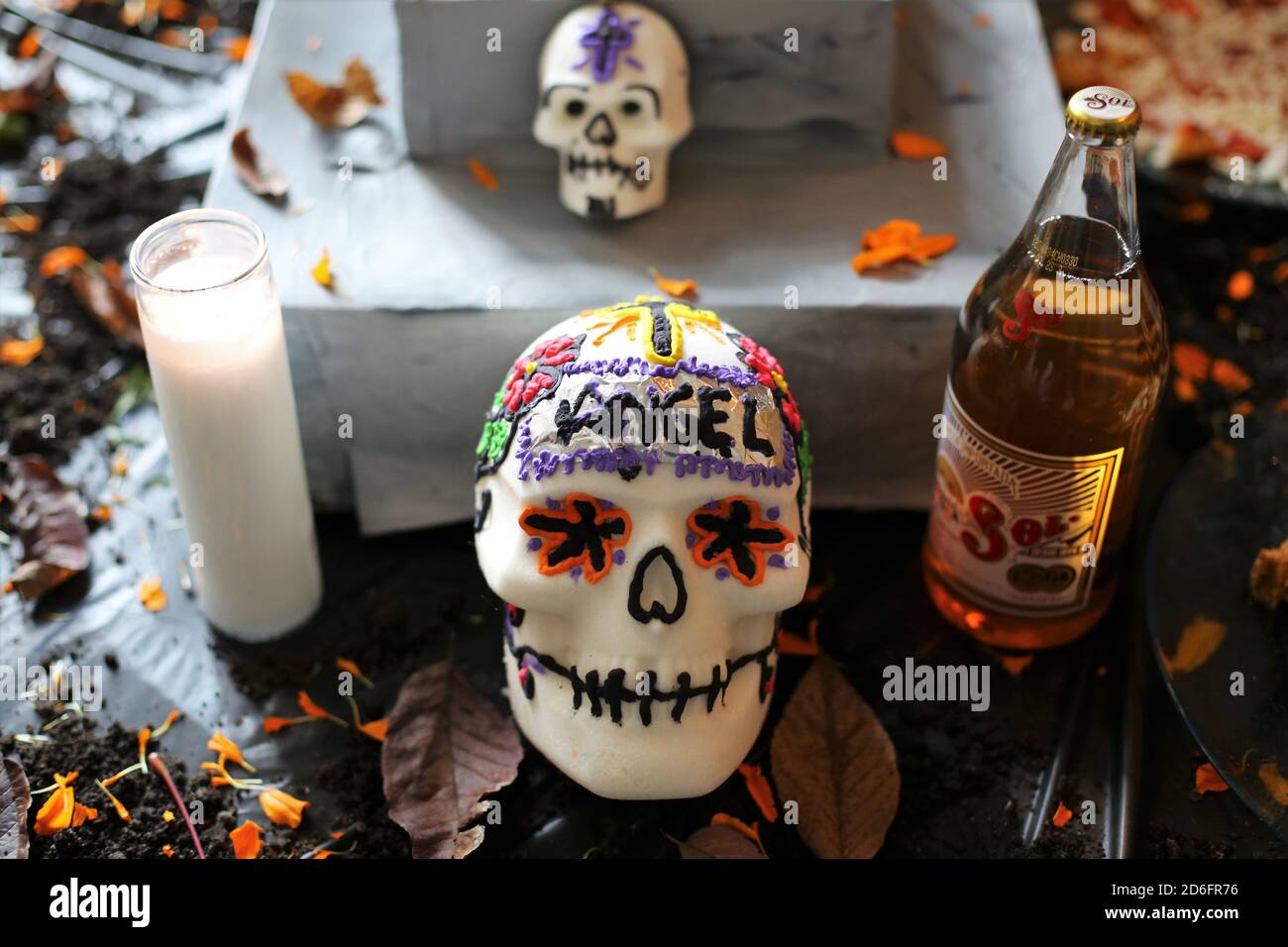 Dia de los Muertos - Day of the Dead - altar details. Stock Photo