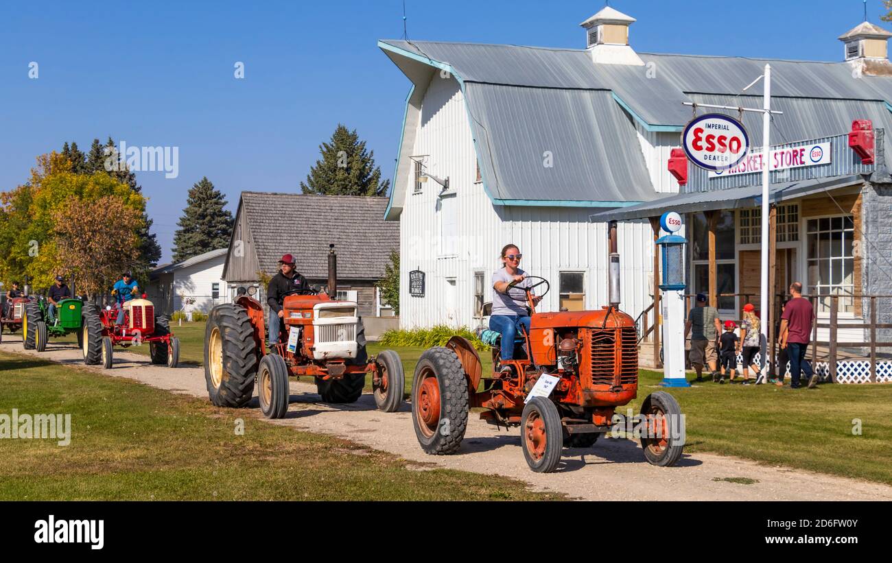 Visit the villages, Tractor Trek , a fund raising event for the Eden Foundation near Winkler, Manitoba, Canada. Stock Photo