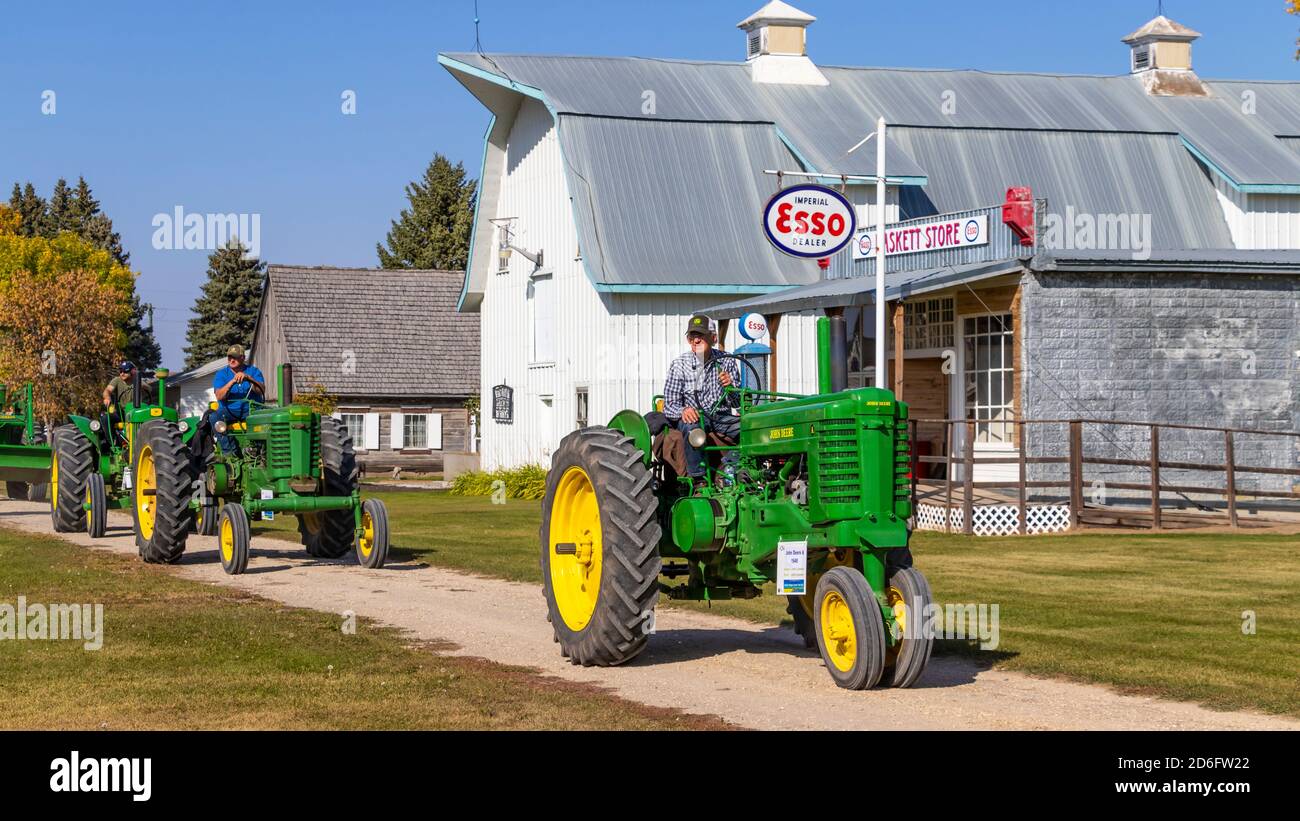Visit the villages, Tractor Trek , a fund raising event for the Eden Foundation near Winkler, Manitoba, Canada. Stock Photo