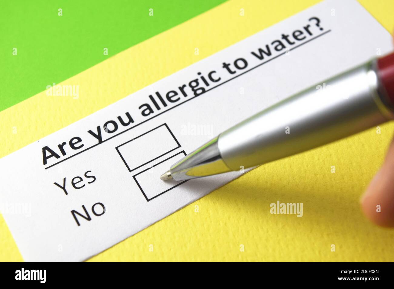Are you allergic to water? yes or no Stock Photo Alamy