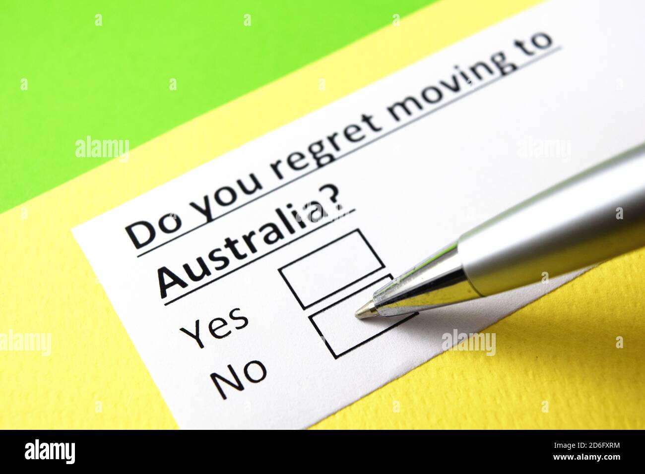 Do you regret moving to Australia? Yes or no Stock Photo Alamy