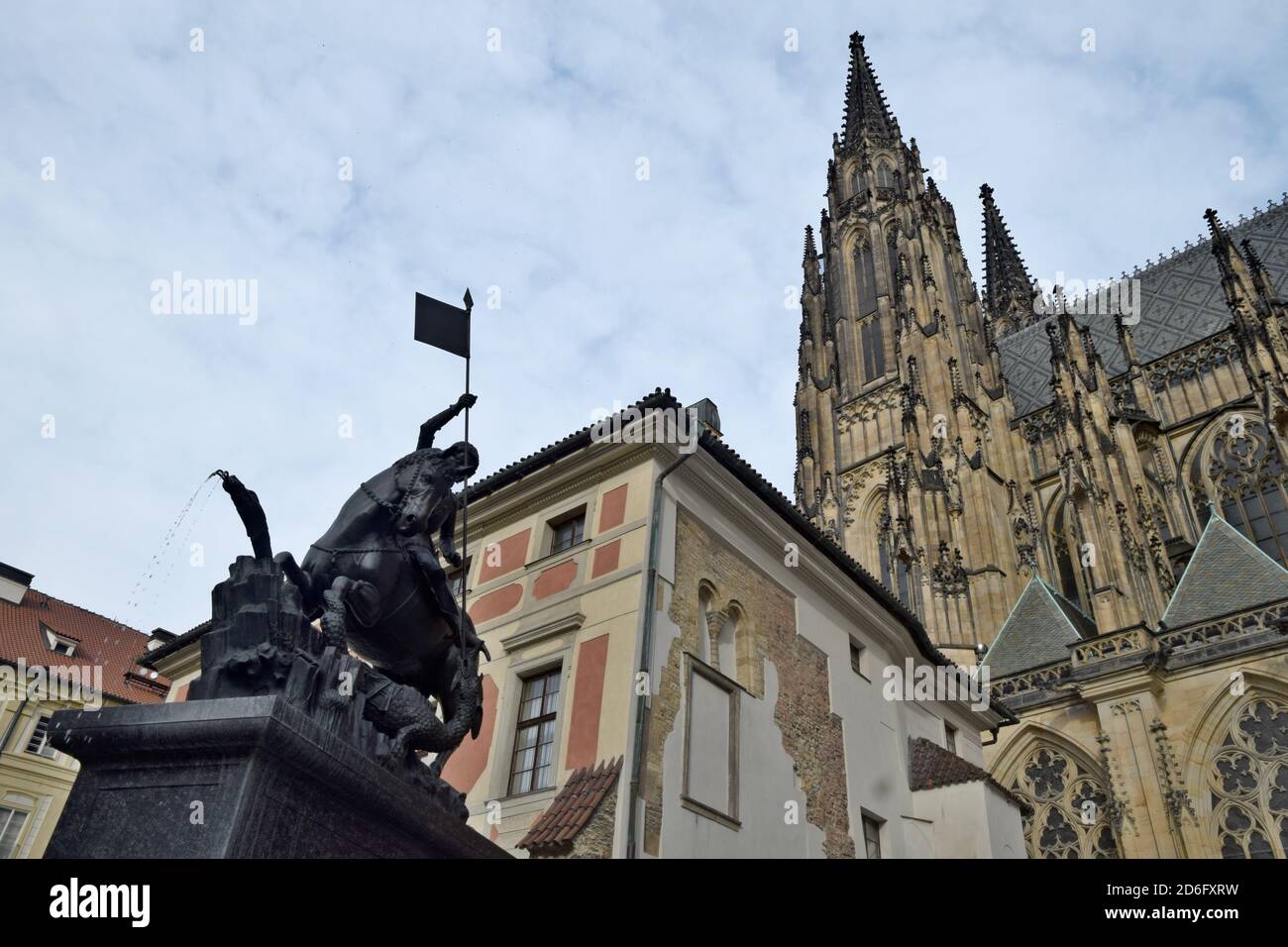 The Metropolitan Cathedral of Saint Vitus, located within Prague Castle in Czechia contains the tombs of many Bohemian kings and Holy Roman Emperors. Stock Photo