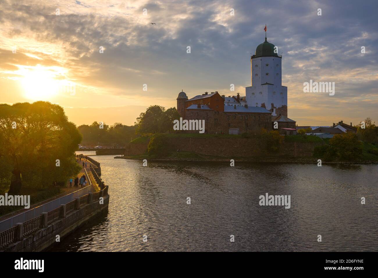 October sunset at the Vyborg castle. Leningrad region, Russia Stock Photo